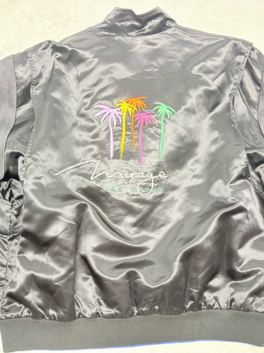 Vintage 90s Mirage Las Vegas Casino Satin Bomber Jacket Reversible Embroidered